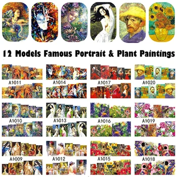 12 Listy Krásne Slávny Portrét Rastlín Picassove Obrazy Nail Art Vody Prenos Nálepky Dekorácie Tipy A1009-20#