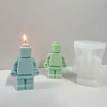 AT0159 Domova Vianočné Darčeky remeselníkov DIY Lego Roztomilý Robot Silikónové Formy Sviečka