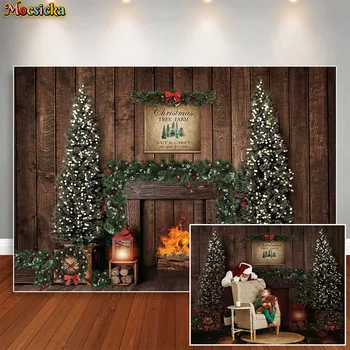 Vianočné Pozadia pre Fotografovanie Krb Vianočný Strom Decor Pozadí Rustikálny Dreva Photocall Pozadí Photo Studio
